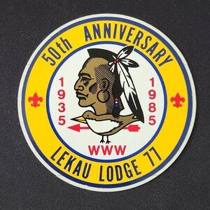 🏕50th Anniversary Lekau Lodge 77 Order of the Arrow 1985 Sticker Boy Scouts BSA